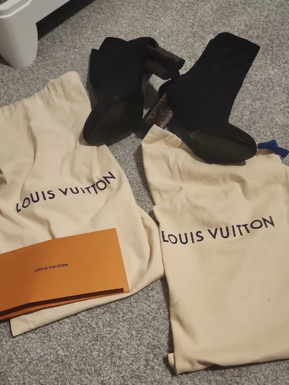 Louis Vuitton Black Knit Monogram Ankle Booties with Monogram Block Heels